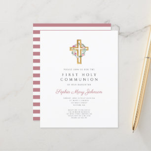 Budget Pink Floral Wreath Cross First Communion