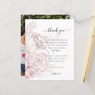 Budget Pink Florals Photo Bridal Shower Thank You