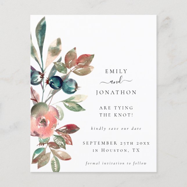 Budget Pink Florals QR Code Wedding Save The Date (Front)