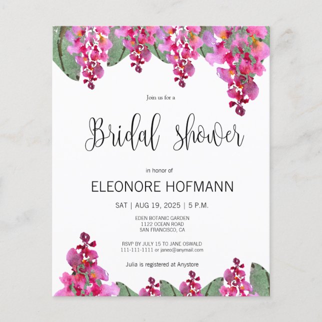 Budget Pink Fuchsia Wisteria Bridal Shower card (Front)