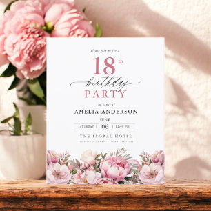 Budget Pink Garden Floral 18th Birthday Invitation