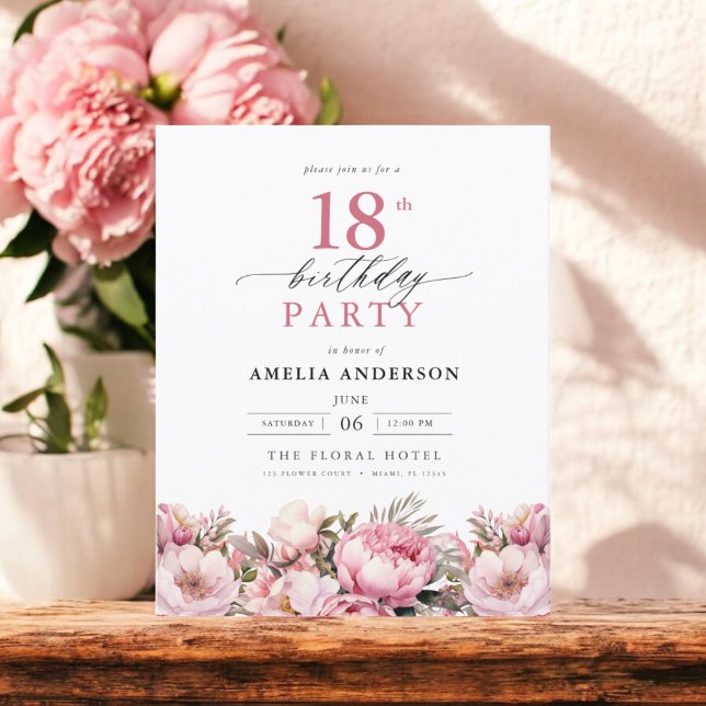 Budget Pink Garden Floral 18th Birthday Invitation Flyer (Creator Uploaded)
