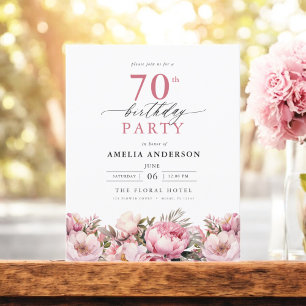 Budget Pink Garden Floral 70th Birthday Invitation