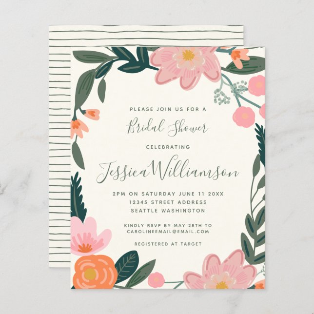 Budget Pink Garden Floral Bridal Shower Invite (Front/Back)