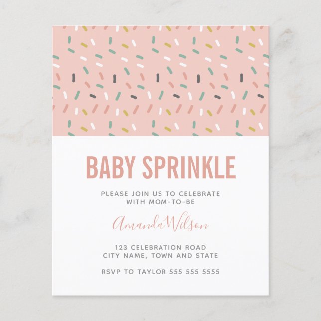 Budget Pink Girl Baby Sprinkle Pattern Invitation (Front)