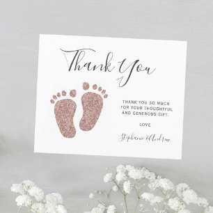 Budget Pink Glitter Feet Baby Shower Thank You 