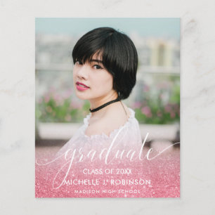 BUDGET PINK Glitter Ombre Girly Photo Graduation