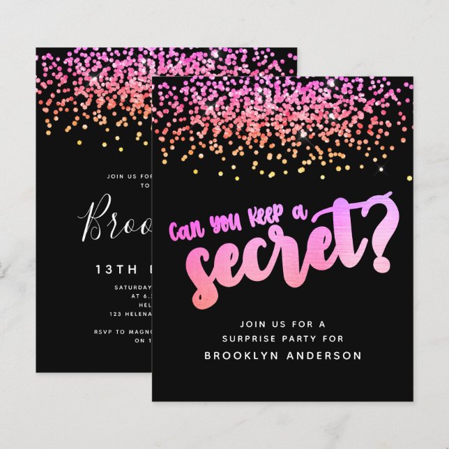 BUDGET Pink Glitter Surprise Party Invitation (Front/Back)