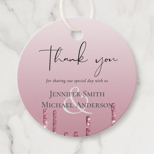 BUDGET Pink Glitter Wedding Favour Tags (Front)