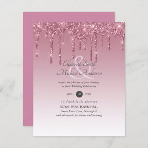 BUDGET Pink Glitter Wedding Invitations