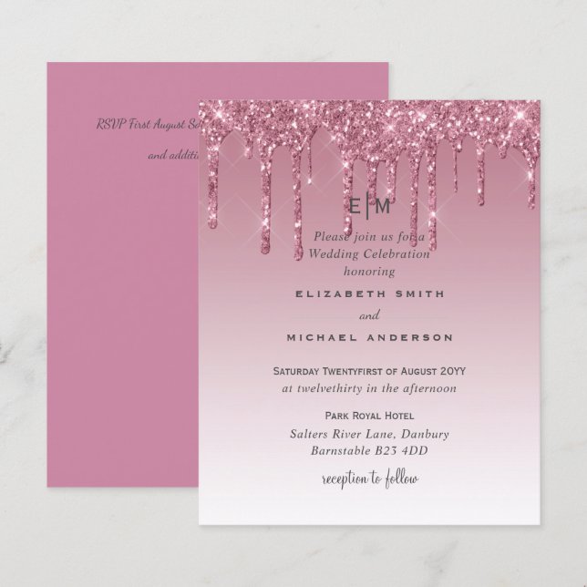 BUDGET Pink Glitter Wedding Invitations (Front/Back)