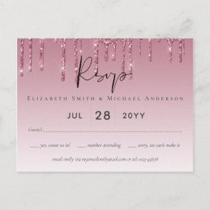 BUDGET Pink Glitter Wedding RSVP Postcard