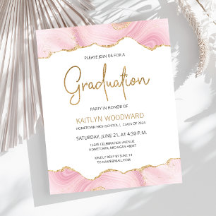 Budget Pink Gold Agate Graduation Party Invitation