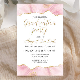 Budget Pink Gold Agate Graduation Party Invitation