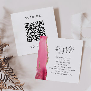 Budget Pink Gold Agate Wedding QR Code RSVP Enclosure Card