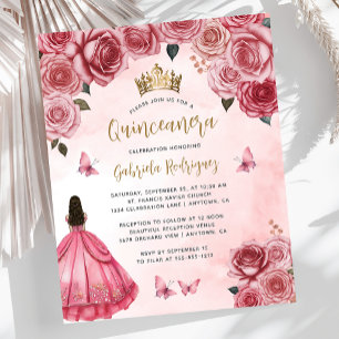 Budget Pink Gold Floral Watercolor Quinceañera