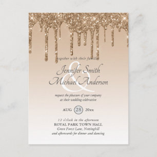 Budget Pink Gold Glitter Dripping WEDDING INVITE Postcard