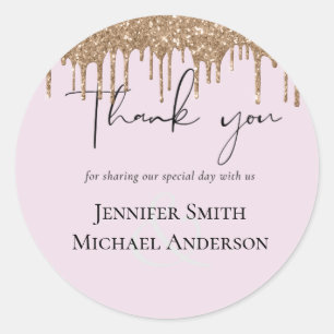 BUDGET Pink Gold Glitter Wedding Classic Round Sticker