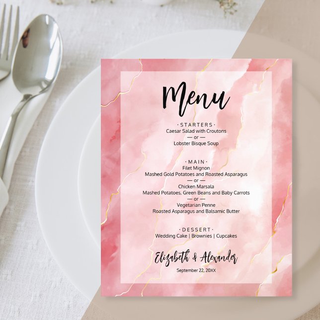 Budget Pink Gold Marble Wedding Menu (Creator Uploaded)