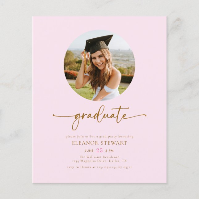 Budget Pink & Gold Photo Graduate Graduation Party (Front)
