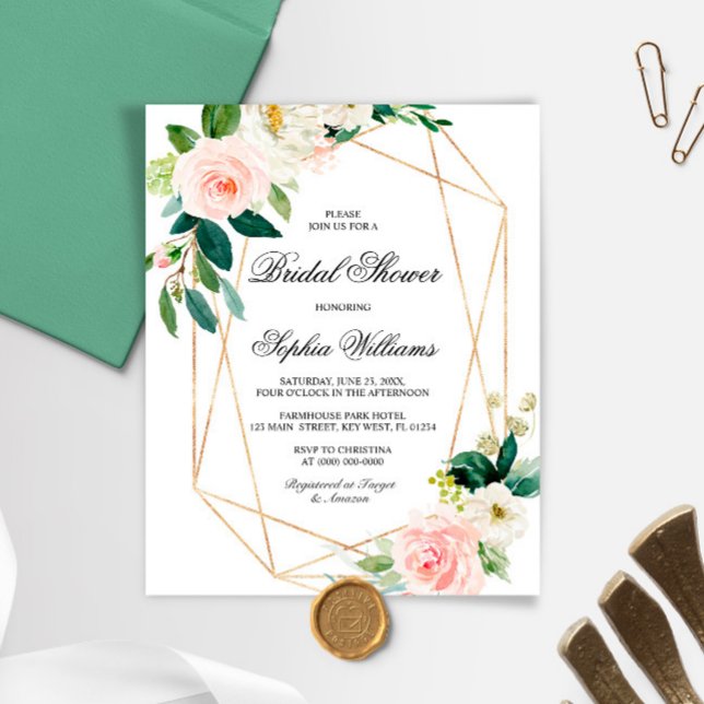 Budget Pink & Greenery Bridal Shower Invitation (Creator Uploaded)