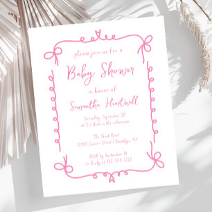 Budget Pink Handwritten Girl Baby Shower Invite