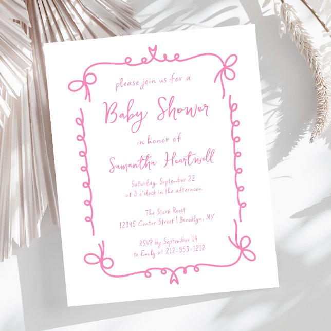 Budget Pink Handwritten Girl Baby Shower Invite (Creator Uploaded)