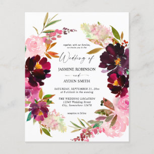 Budget Pink- Hot Blush & Purple Floral Wedding Flyer