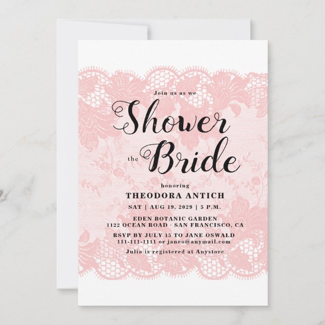Budget Pink Lace Bridal Shower Invitation (Front)