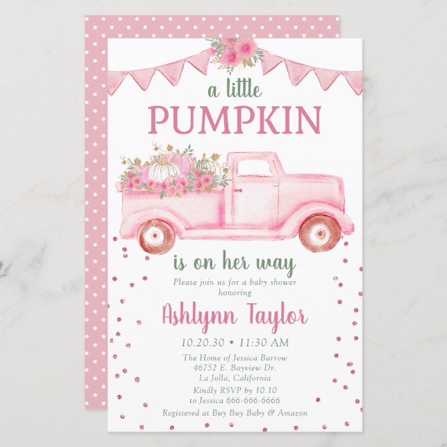 Budget Pink Little Pumpkin Baby Shower Invitation (Front/Back)
