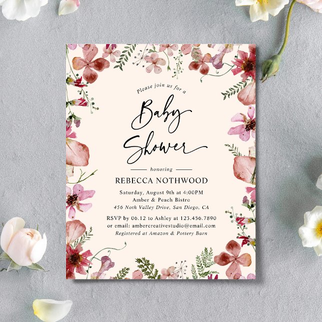 Budget Pink Magenta Floral Baby Shower Invitation (Creator Uploaded)
