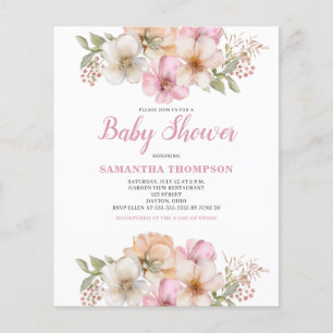 Budget Pink Peach Floral Baby Shower Invitation