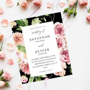 Budget Pink & Peach Floral & Greenery Wedding Blac Flyer