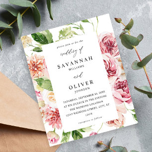 Budget Pink & Peach Floral & Greenery Wedding Flyer