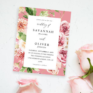 Budget Pink & Peach Floral & Greenery Wedding Pink Flyer