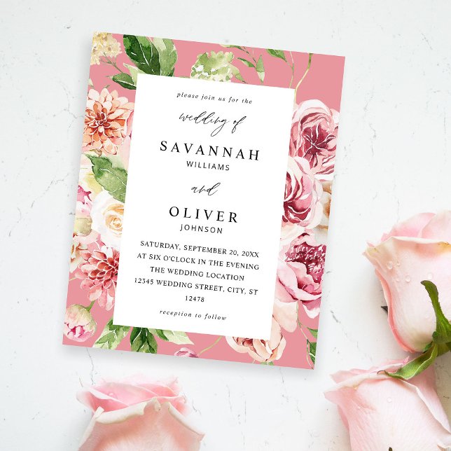 Budget Pink & Peach Floral & Greenery Wedding Pink Flyer (Creator Uploaded)