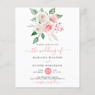 Budget Pink Peach Watercolor Floral Wedding Invite
