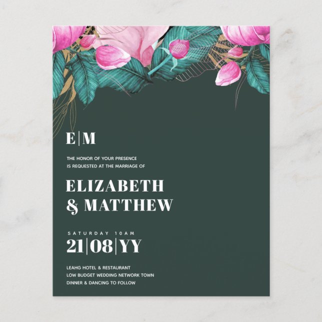 Budget Pink Peonies Wedding All-in-1 Flyer (Front)
