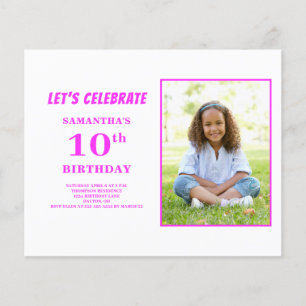 Budget  Pink Photo 10th Birthday Invitation  Flyer