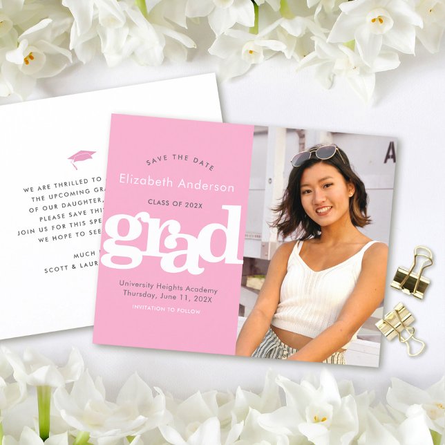 Budget Pink Photo Save Date Graduation Invitation  (Creator Uploaded)