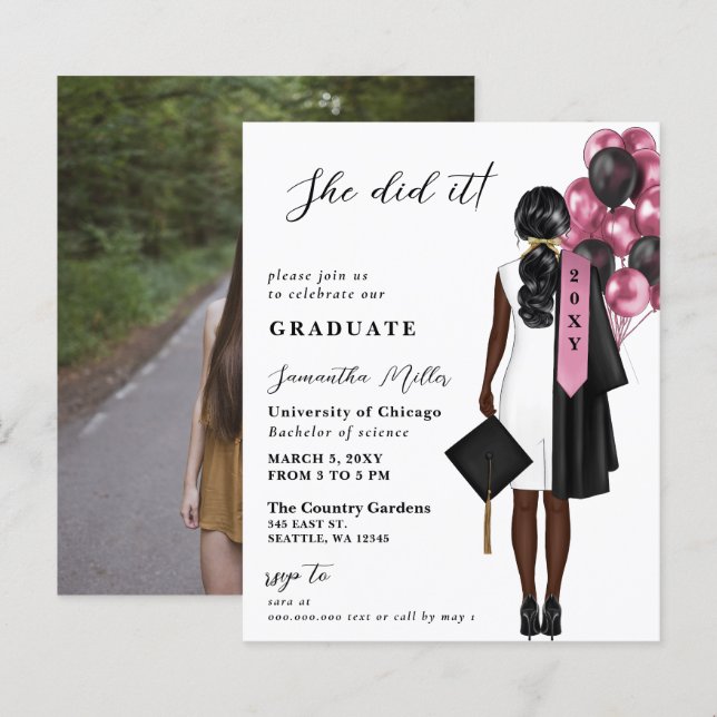 Budget Pink Photo She Did It Graduation (Front/Back)