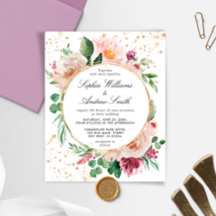 Budget Pink Pink Purple & Gold Wedding Invitation