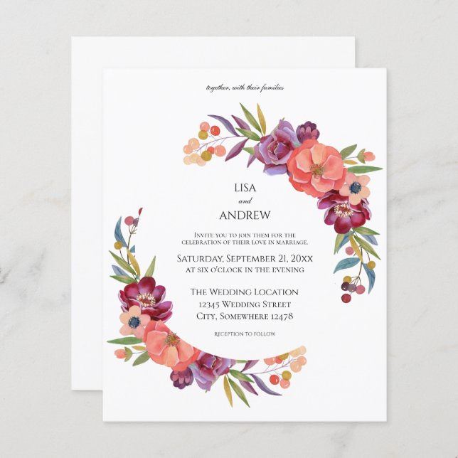 Budget Pink & Plum Tropical Floral V3 Wedding (Front/Back)