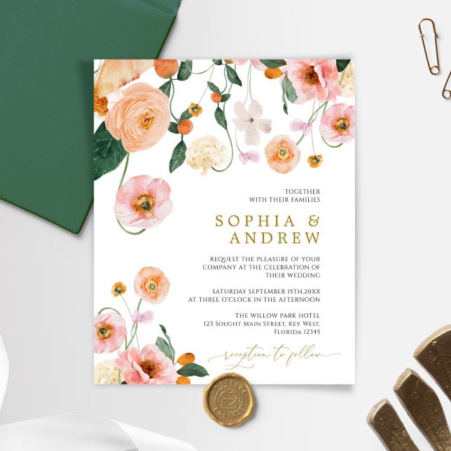 Budget Pink Poppy Floral Wedding Invitation (Creator Uploaded)