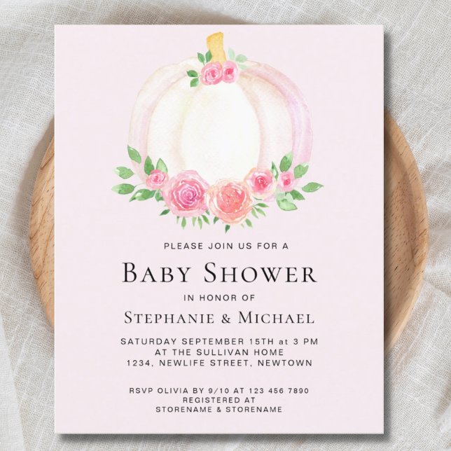 Budget Pink Pumpkin Couples Baby Shower Invitation (Creator Uploaded)