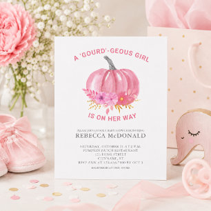 Budget Pink Pumpkin Girl Baby Shower Invitation Flyer
