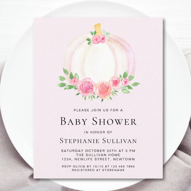 Budget Pink Pumpkin Girl's Baby Shower Invitation (Creator Uploaded)