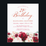 Budget Pink Red Floral 21st Birthday Invite<br><div class="desc">Red roses and blush pink peonies are nestled in dark green leaves on this beautiful and unique birthday invitation.</div>