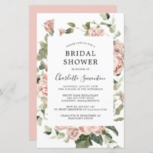 Budget Pink Rose Floral Bridal Shower Invitation