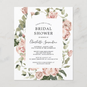 Budget Pink Rose Floral Bridal Shower Invitation Flyer